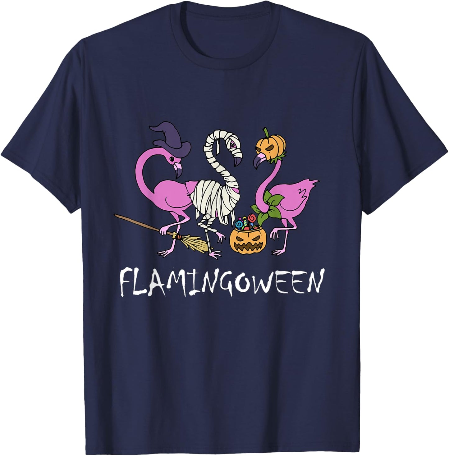 Flamingoween Halloween Funny Flamingo T-Shirt - T-Shirt | Navy