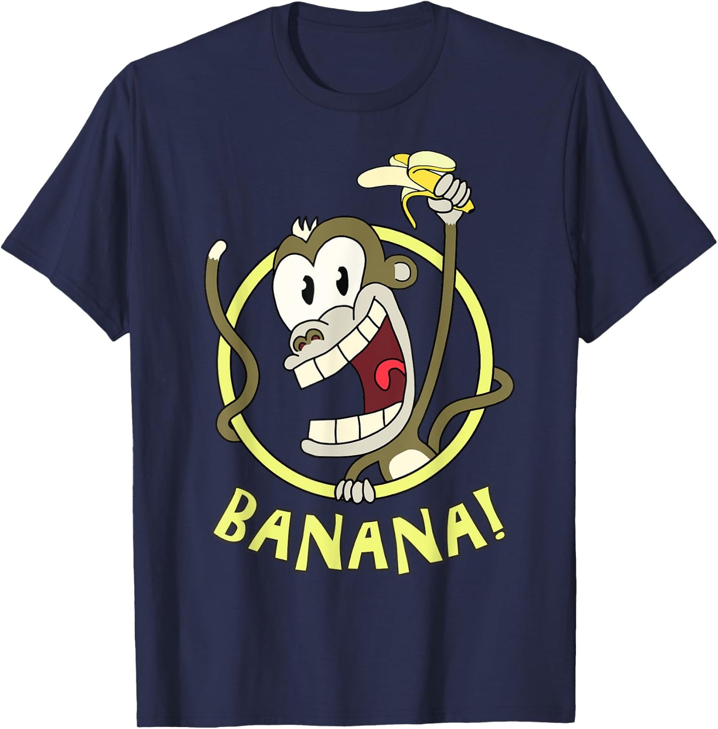 Happy Cartoon Banana Monkey.Cool, Funny and Cute. T-Shirt - T-Shirt | Navy