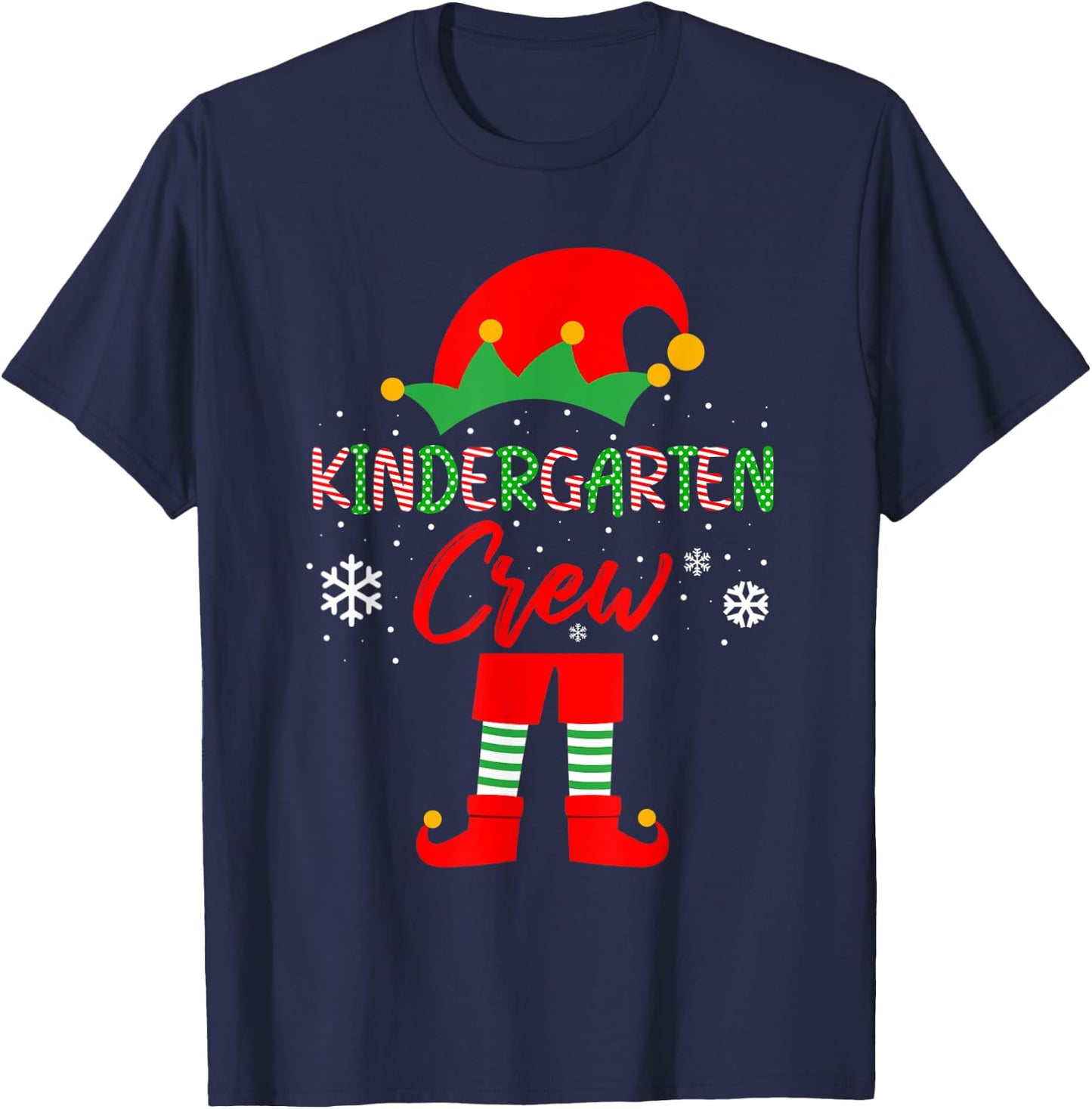 Kinder Crew Christmas Kindergarten Teacher Matching T-Shirt - T-Shirt | Navy