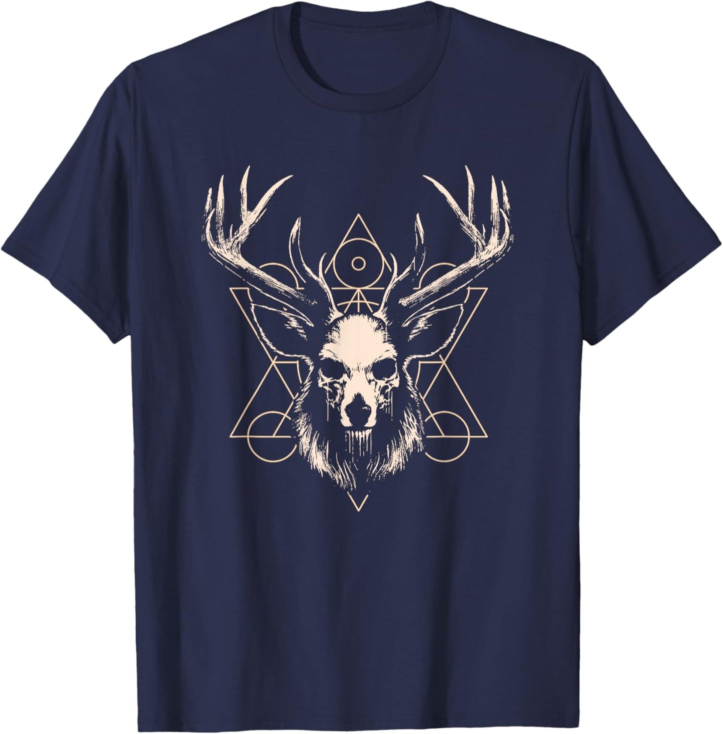 Unholy Deer Skull Design with Occult Symbols T-Shirt - T-Shirt | Navy