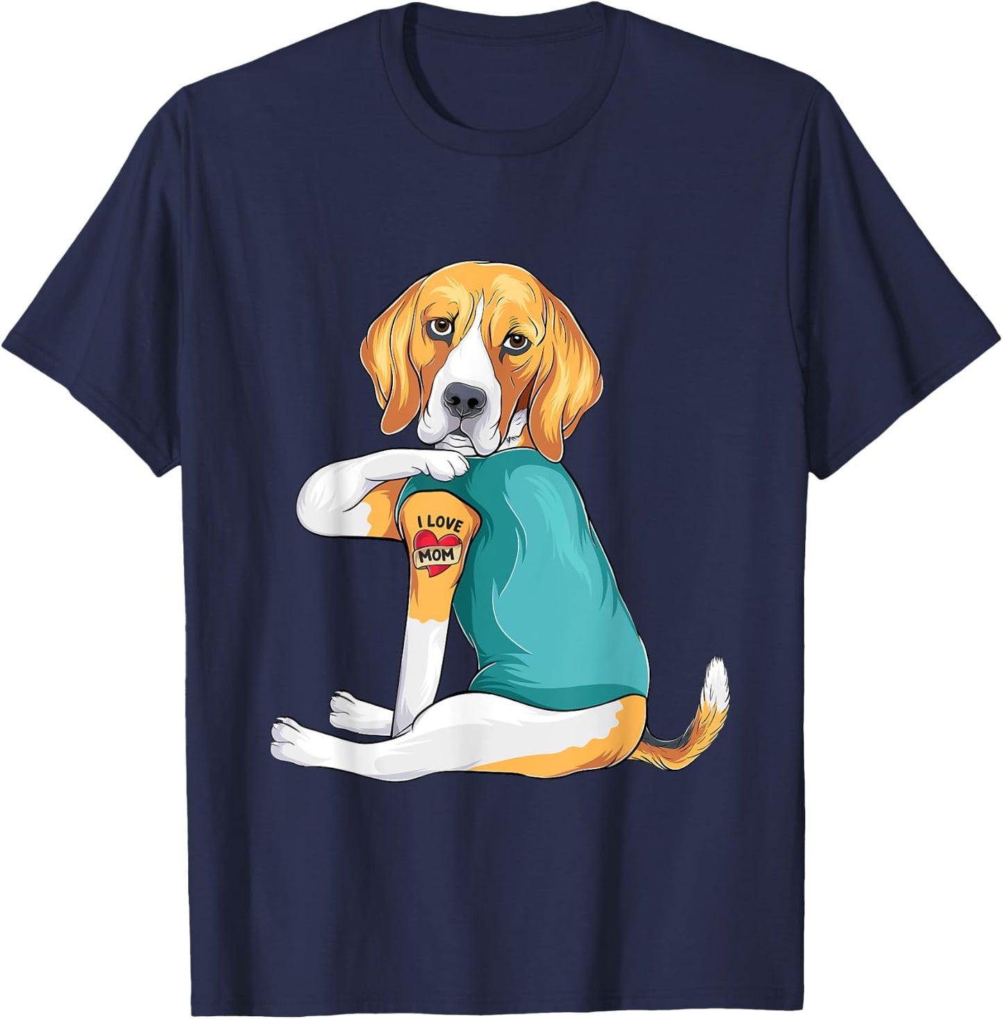 Mother's Day gift funny dog Mom Beagle i love mom tattoo T-Shirt - T-Shirt | Navy