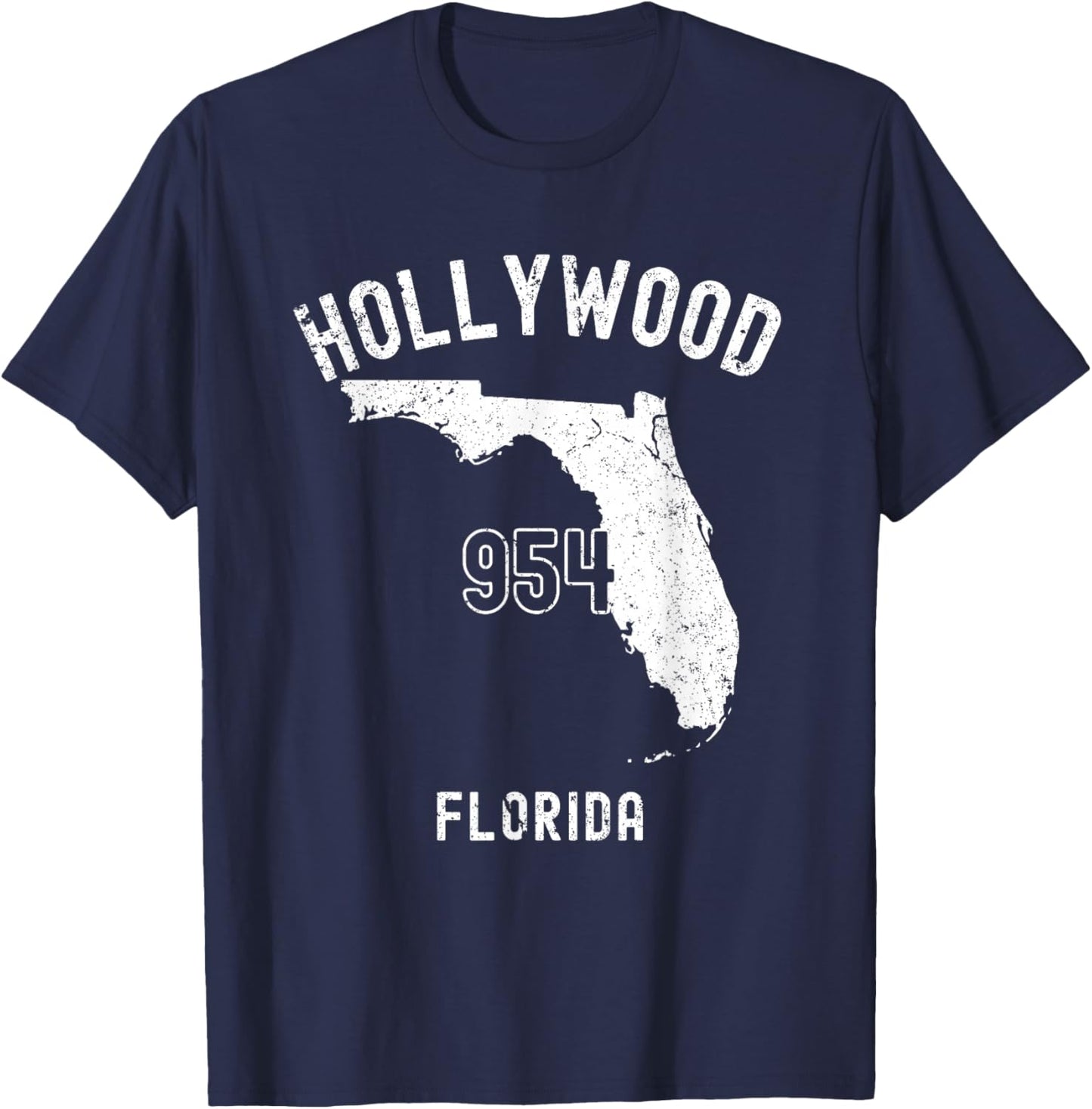 Hollywood Florida FL 954 Vintage Athletic Style T-Shirt - T-Shirt | Navy