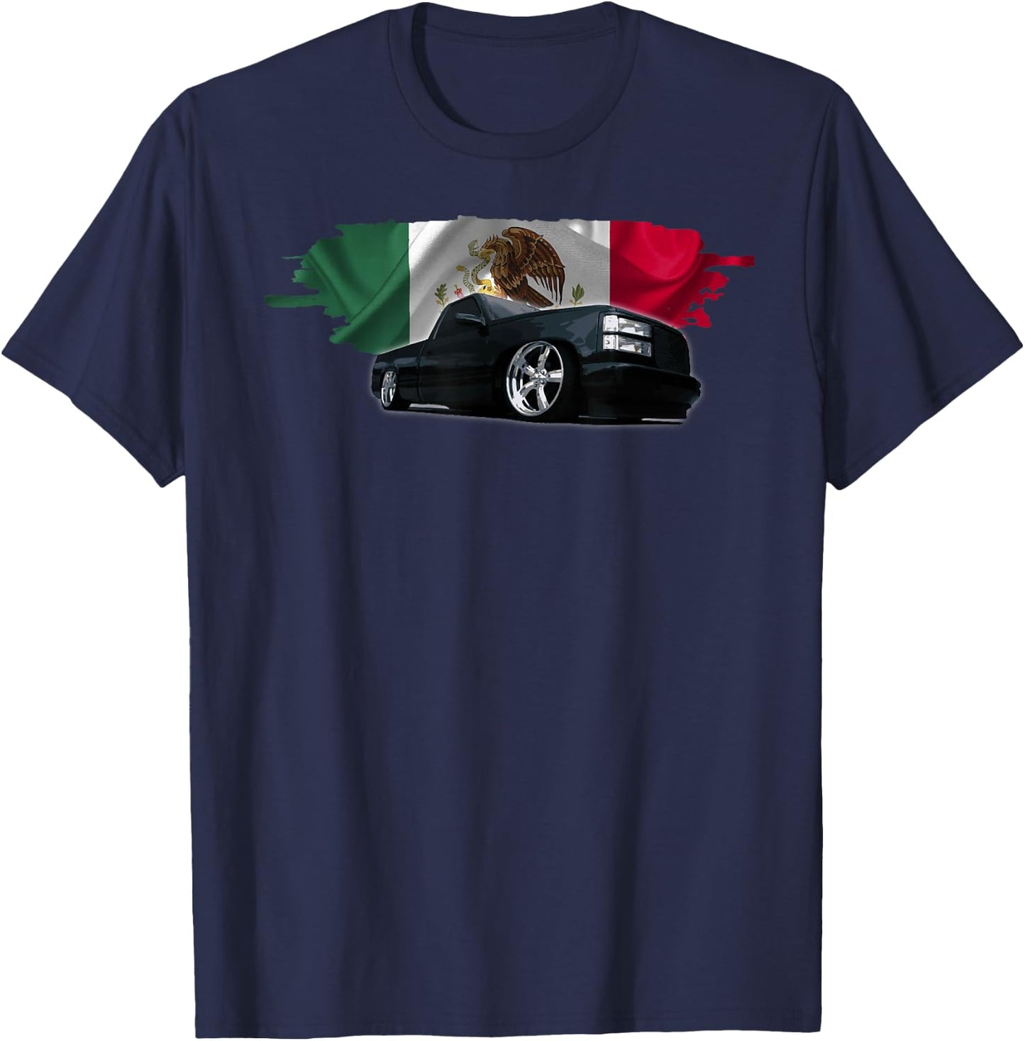 Trokiando OBS Truck slammed low Mexican Flag Colors T-Shirt - T-Shirt | Navy
