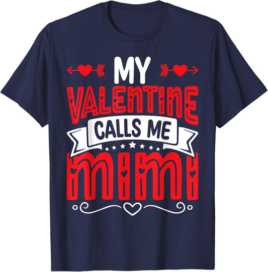My Valentine Calls Me Mimi Groovy Valentine Hearts T-Shirt - T-Shirt | Navy