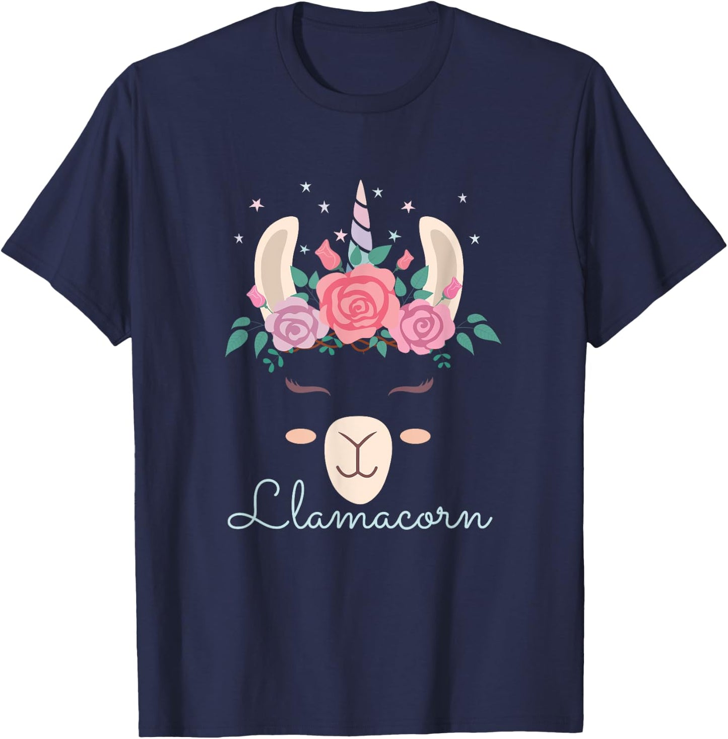 Cute Flowers Lamacorn Llama Unicorn Kawaii Flowers Llama T-Shirt - T-Shirt | Navy