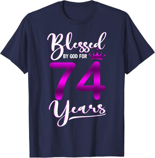 Vintage Blessed by God For 74 Years Old Happy 74th Birthday T-Shirt - T-Shirt | Navy