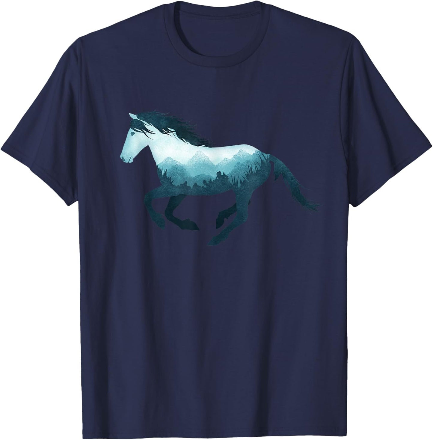 Wild Horse Mustang Equine Double Exposure Wildlife Animal T-Shirt - T-Shirt | Navy