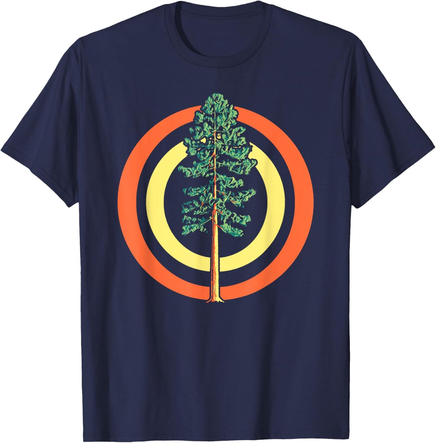 Retro Sun Minimalist Ponderosa Pine Tree Vintage Graphic T-Shirt - T-Shirt | Navy