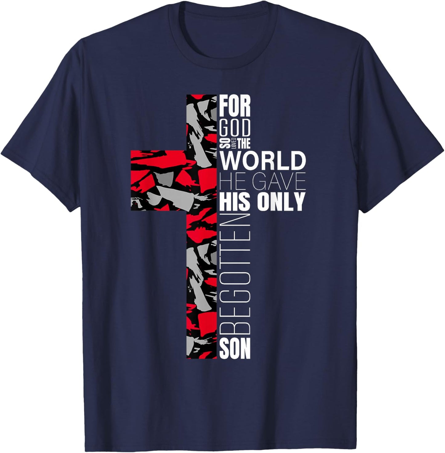 Red Black Gray Christian Cross Bible Verse Gifts Graphic T-Shirt - T-Shirt | Navy