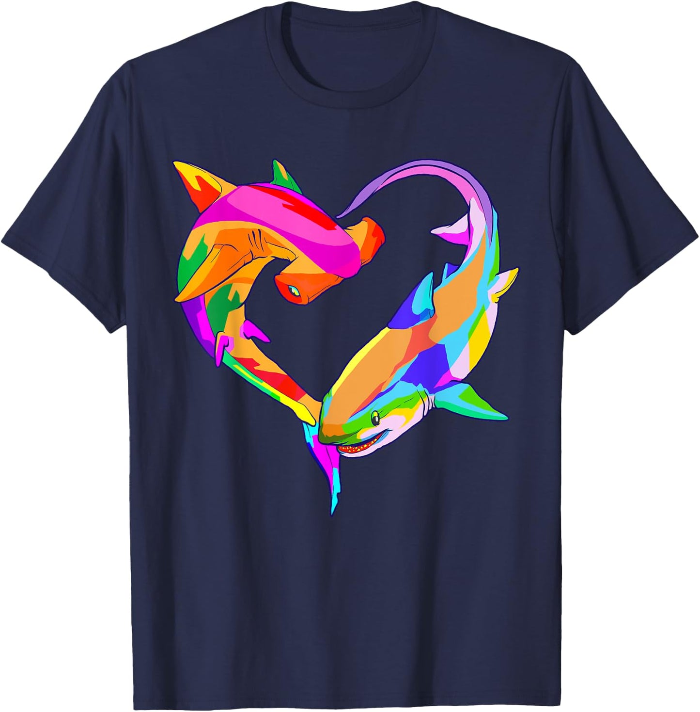 Love Heart Shark Valentine's Day I Love Sharks Colorful T-Shirt - T-Shirt | Navy