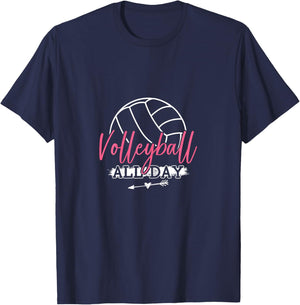 Funny Volleyball Shirt Girls Volleyball All Day T-Shirt - T-Shirt | Navy
