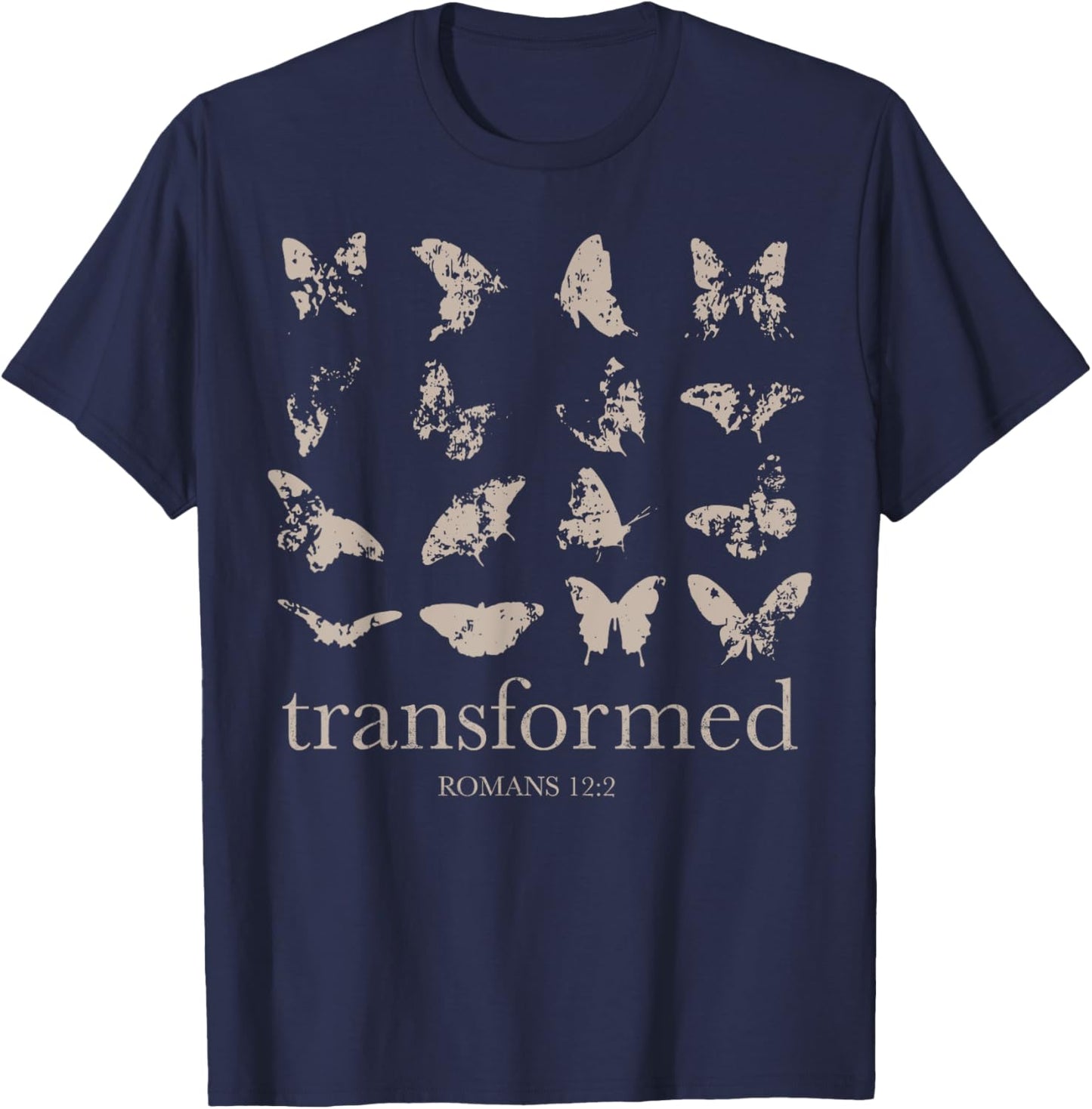 Be Transformed Romans 12-2 Butterfly Christian Bible Verse T-Shirt - T-Shirt | Navy