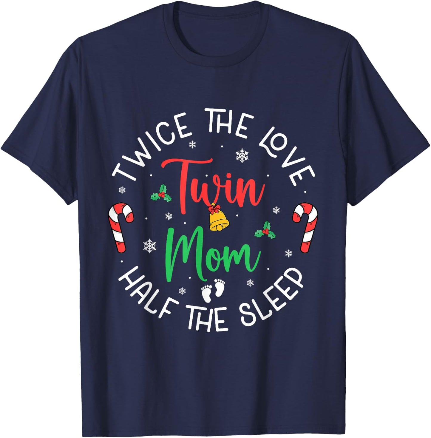 Twice The Love Twin Mom Pregnancy Expecting Christmas Party T-Shirt - T-Shirt | Navy
