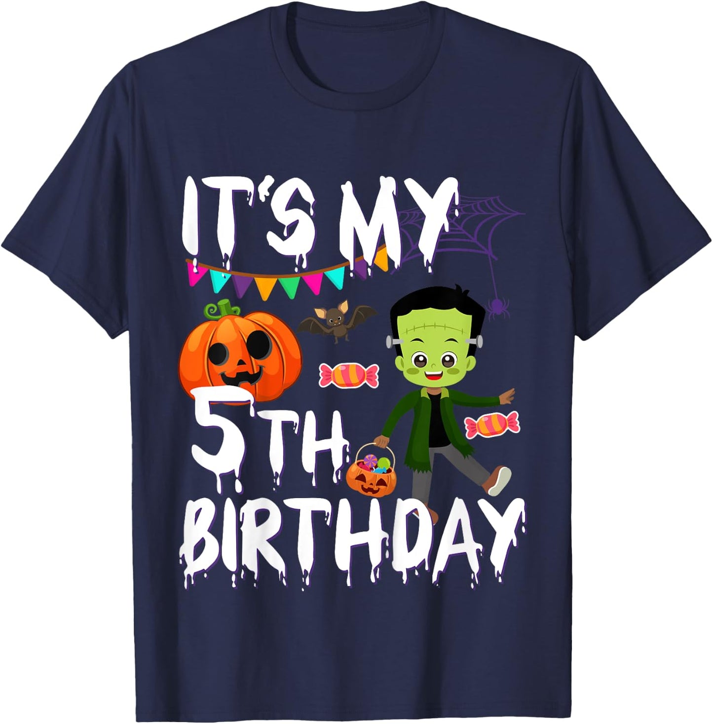 Kids 5th Birthday Monster Pumpkin Halloween Costume T-Shirt - T-Shirt | Navy