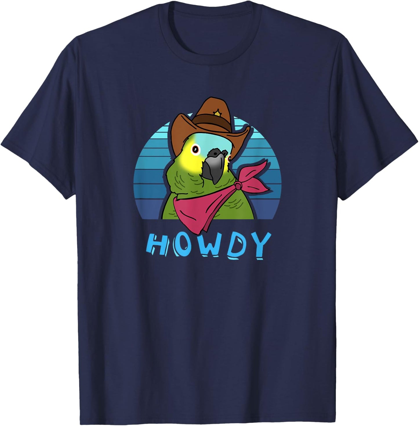 Aesthetic Howdy Parrot Funny Cowboy Blue Fronted Amazon Bird T-Shirt - T-Shirt | Navy