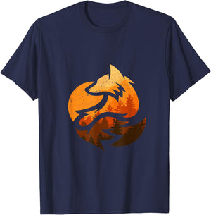 Fox Animal Design Gifts with Nature Trees Hunting T-Shirt - T-Shirt | Navy