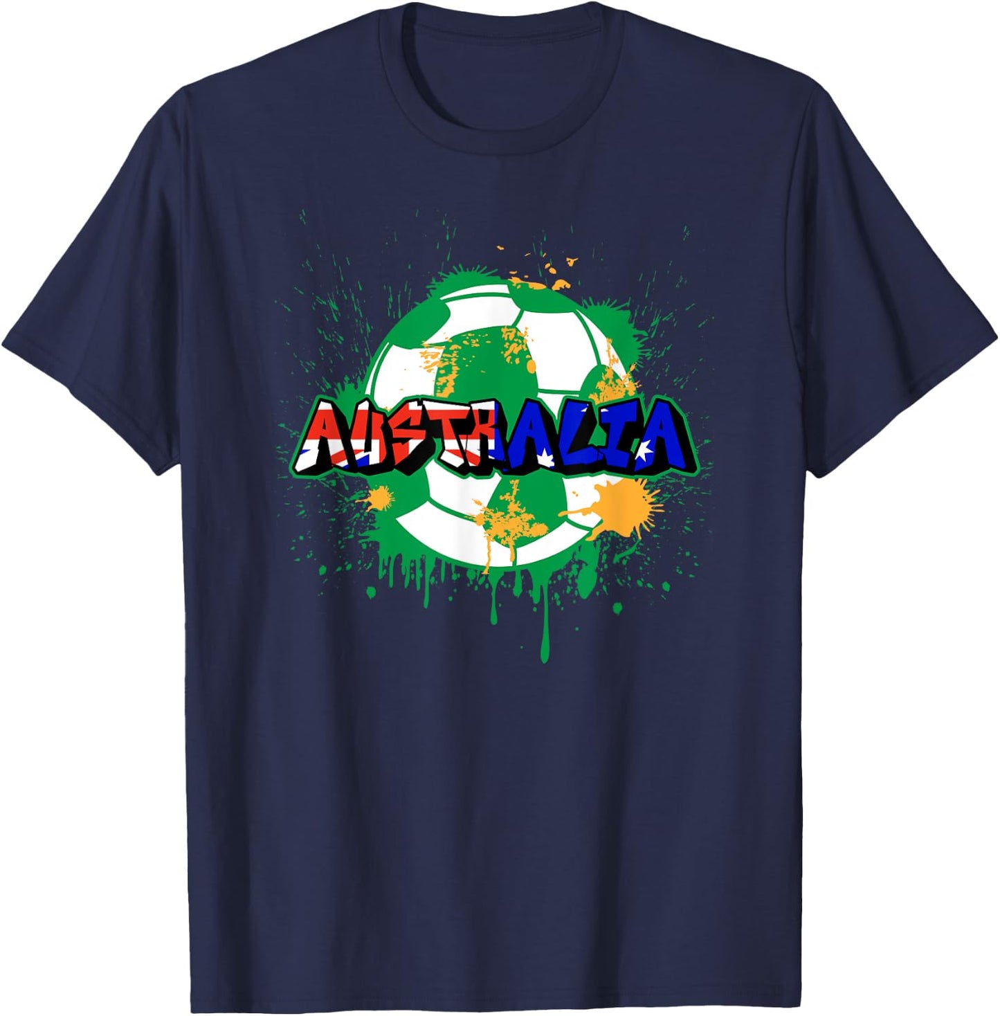 Australia Soccer Street Art Splatter Australian Flag T-Shirt - T-Shirt | Navy