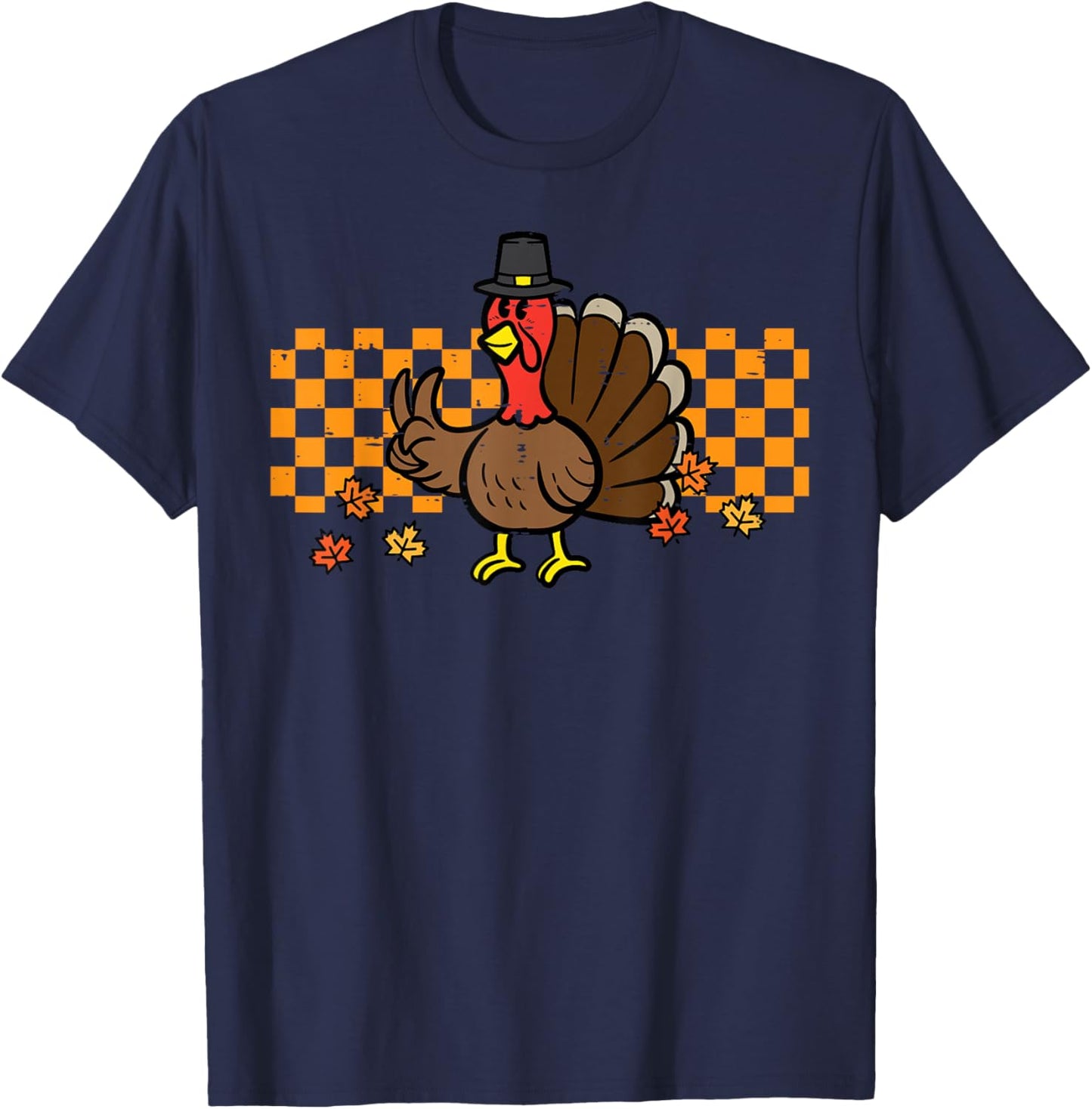 Thanksgiving Turkey Peace Retro Goovy Fall Men Women Kids T-Shirt - T-Shirt | Navy