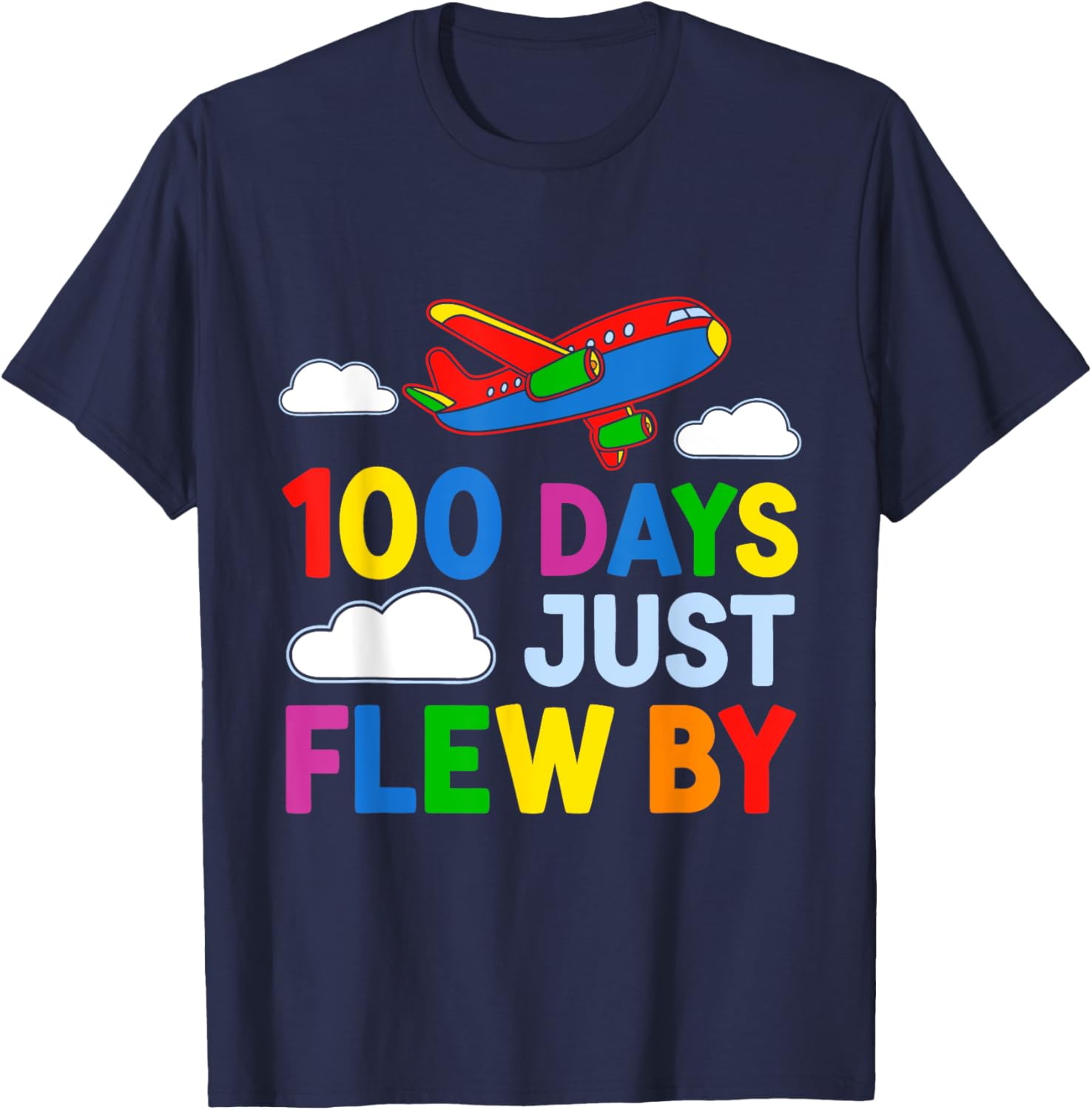 100 Days Just Flew By Airplane 100th Day Of School Kids Teen T-Shirt - T-Shirt | Navy