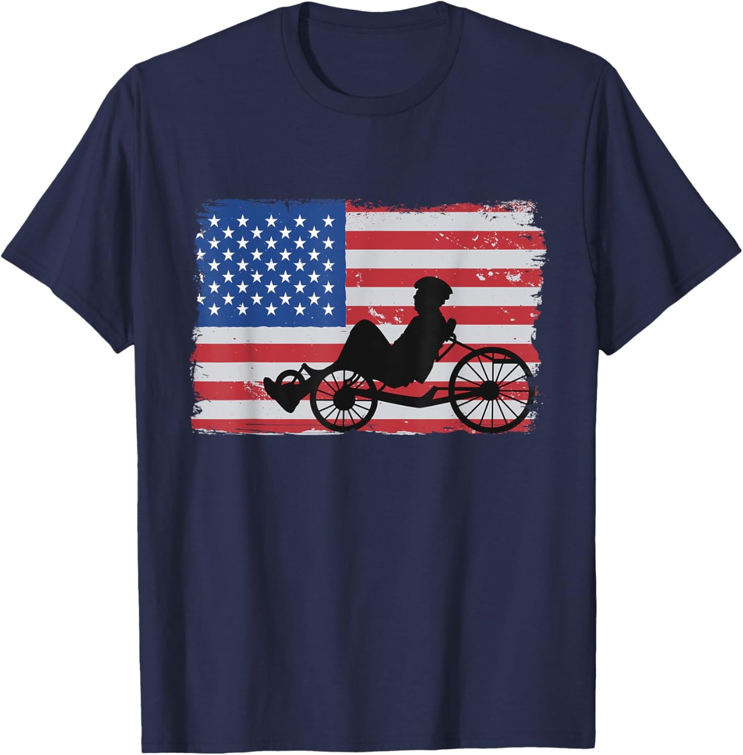 US American Flag 4th Of July Cyclist Recumbent Bicycle T-Shirt - T-Shirt | Navy