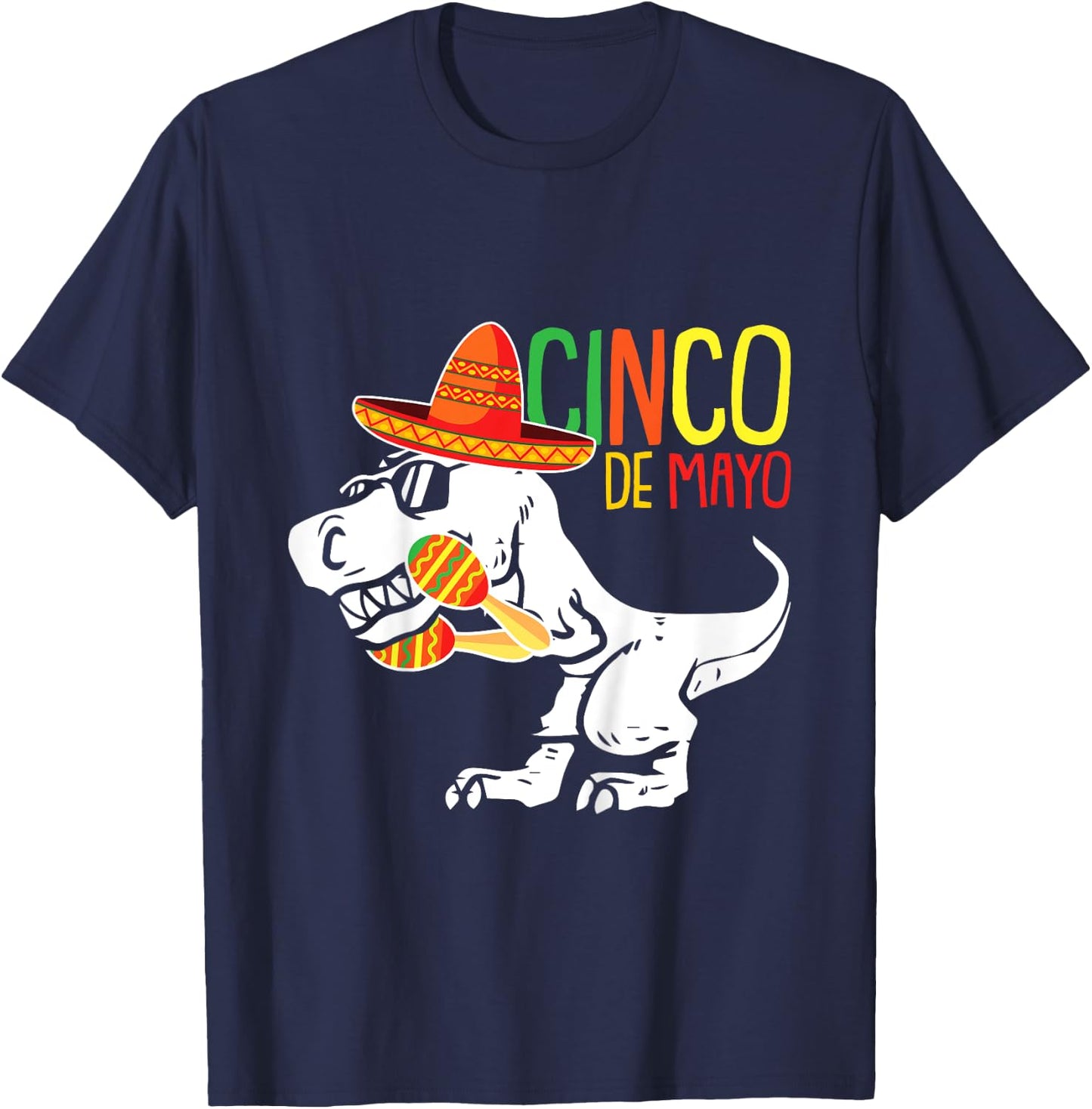 Cinco De Mayo T-Rex Cute Sombrero Dino-saur Mexican Party T-Shirt - T-Shirt | Navy