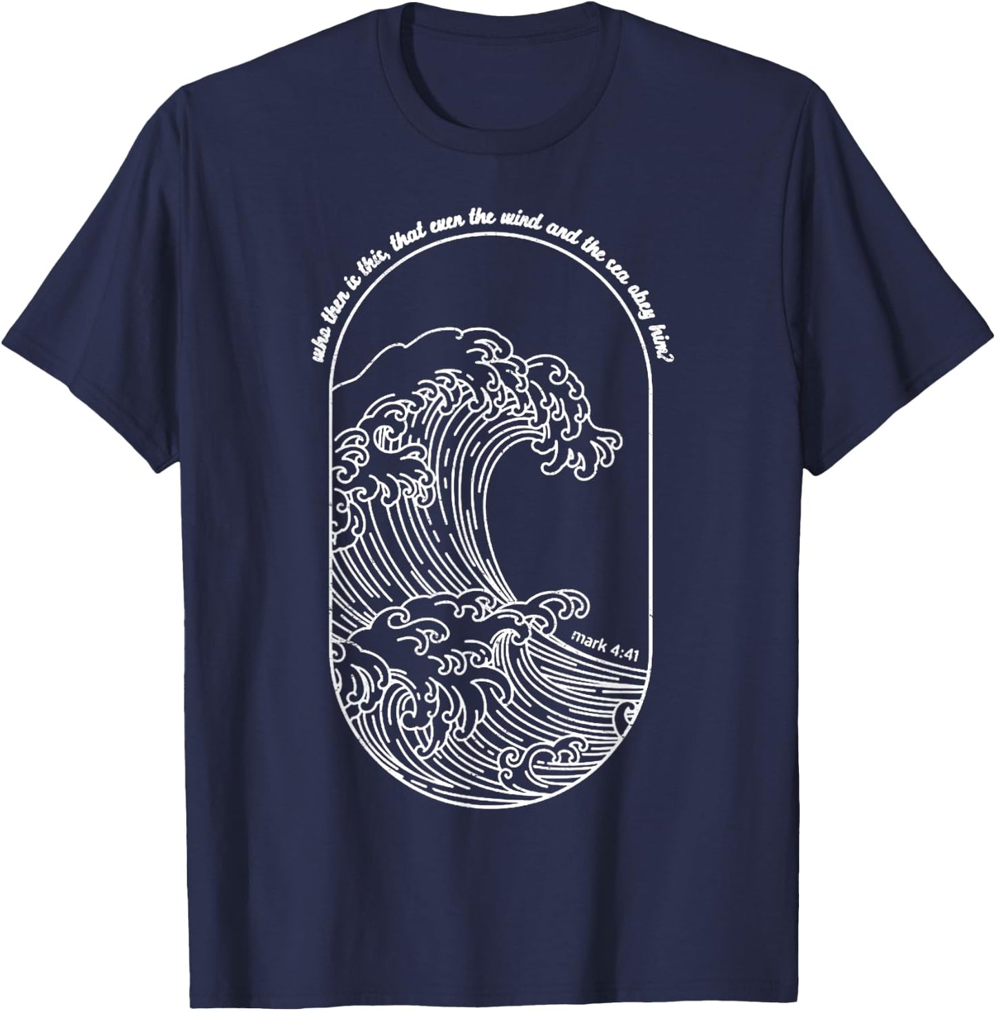 Vintage Wind And Waves Obey Christian Jesus Japanese Wave T-Shirt - T-Shirt | Navy