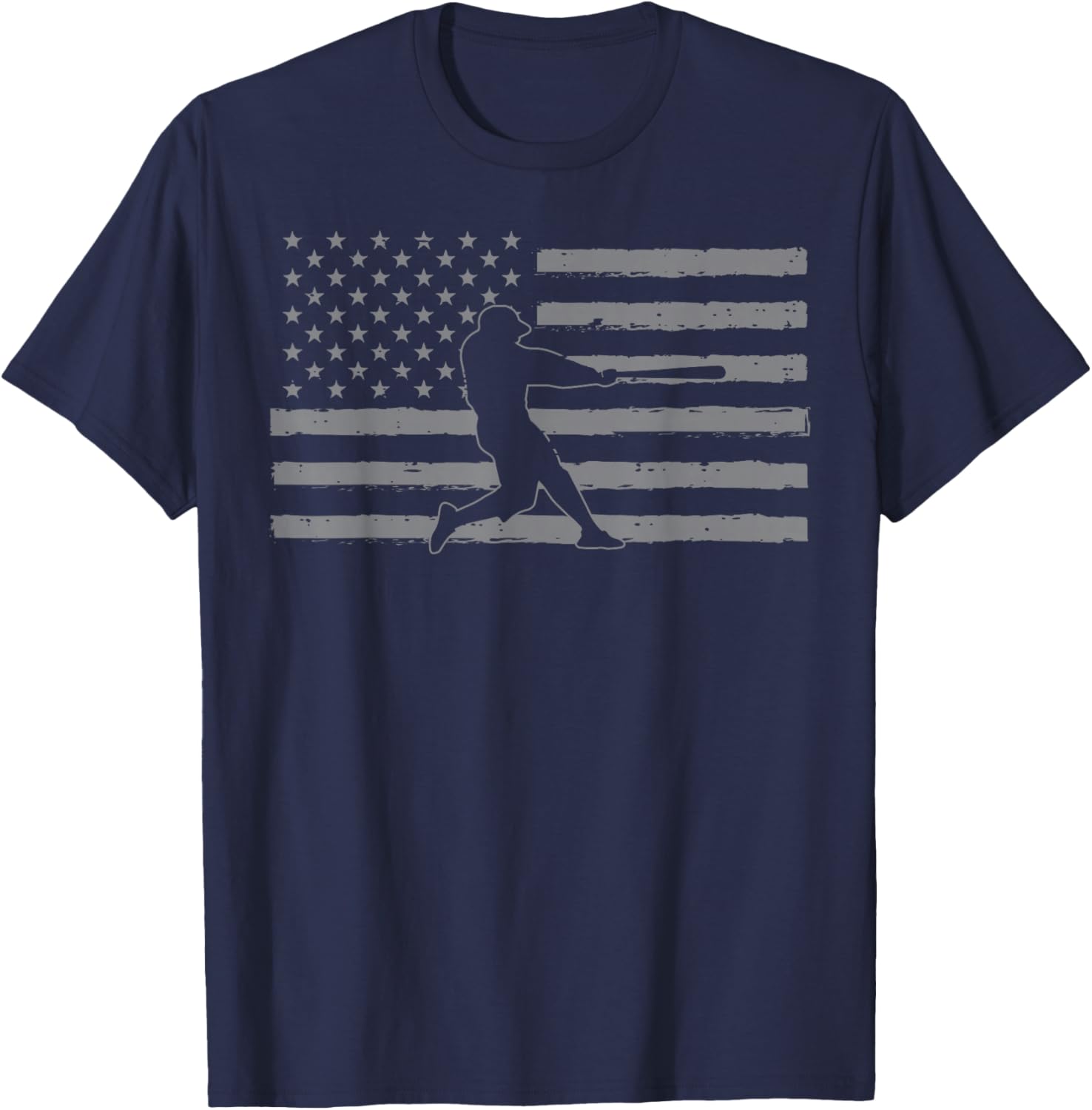 Baseball Batter American Flag USA Patriotic Men Women Kids T-Shirt - T-Shirt | Navy