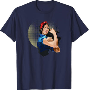 Asian Rosie the Riveter Gifts, Diversity Rosie the Riveter T-Shirt - T-Shirt | Navy