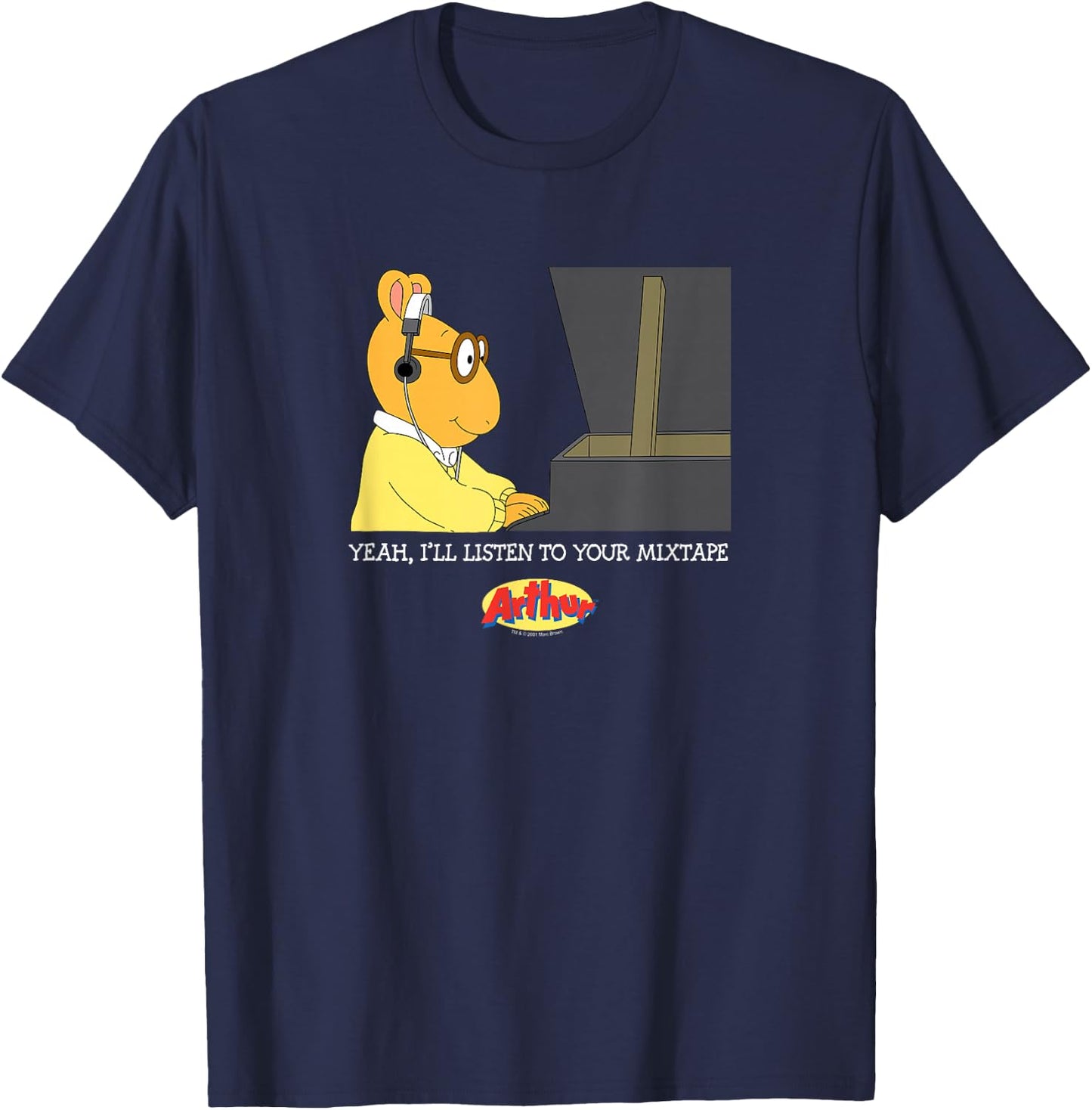 Arthur Adults Black Cartoon , Small, Short Sleeve, , Modern Lightweight, Music, Dance, Casual T-Shirt - T-Shirt | Navy