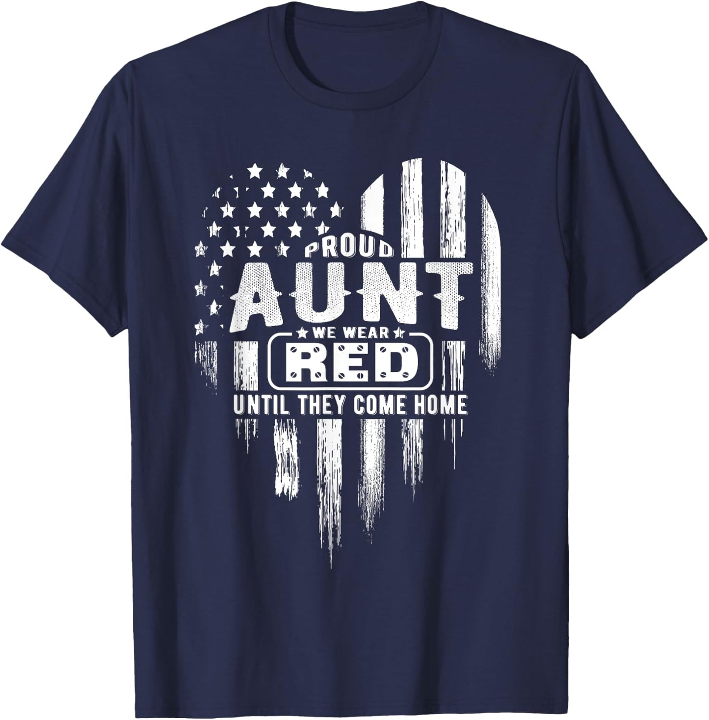 Proud Aunt Red Friday Military Family American Flag Heart Women Kids Men T-Shirt - T-Shirt | Navy