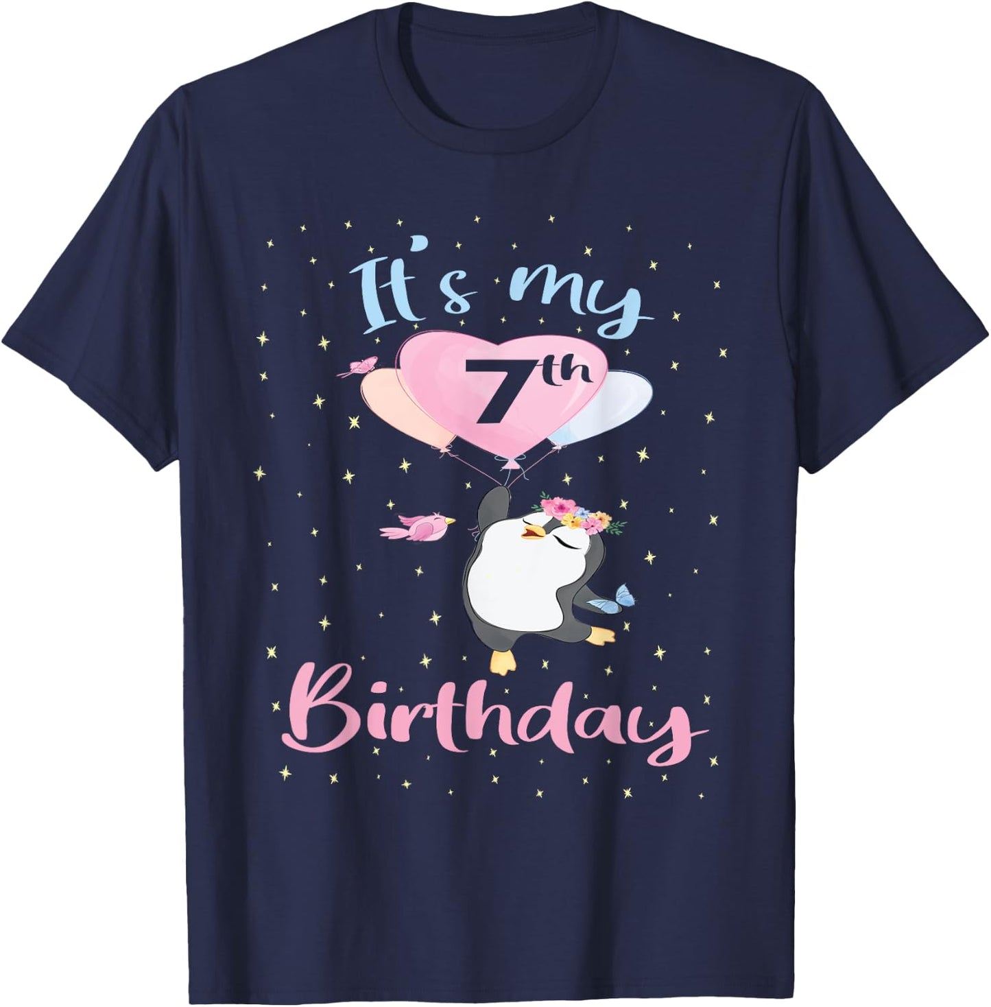 It's My 7th Birthday Penguin Girl 7 Years Old B-day T-Shirt - T-Shirt | Navy