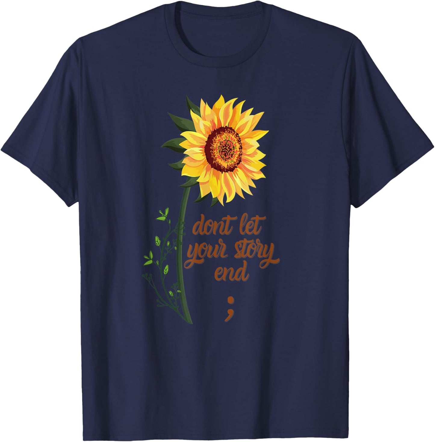 Mental Health Awareness Sunflower Don't Let Your Story End T-Shirt - T-Shirt | Navy