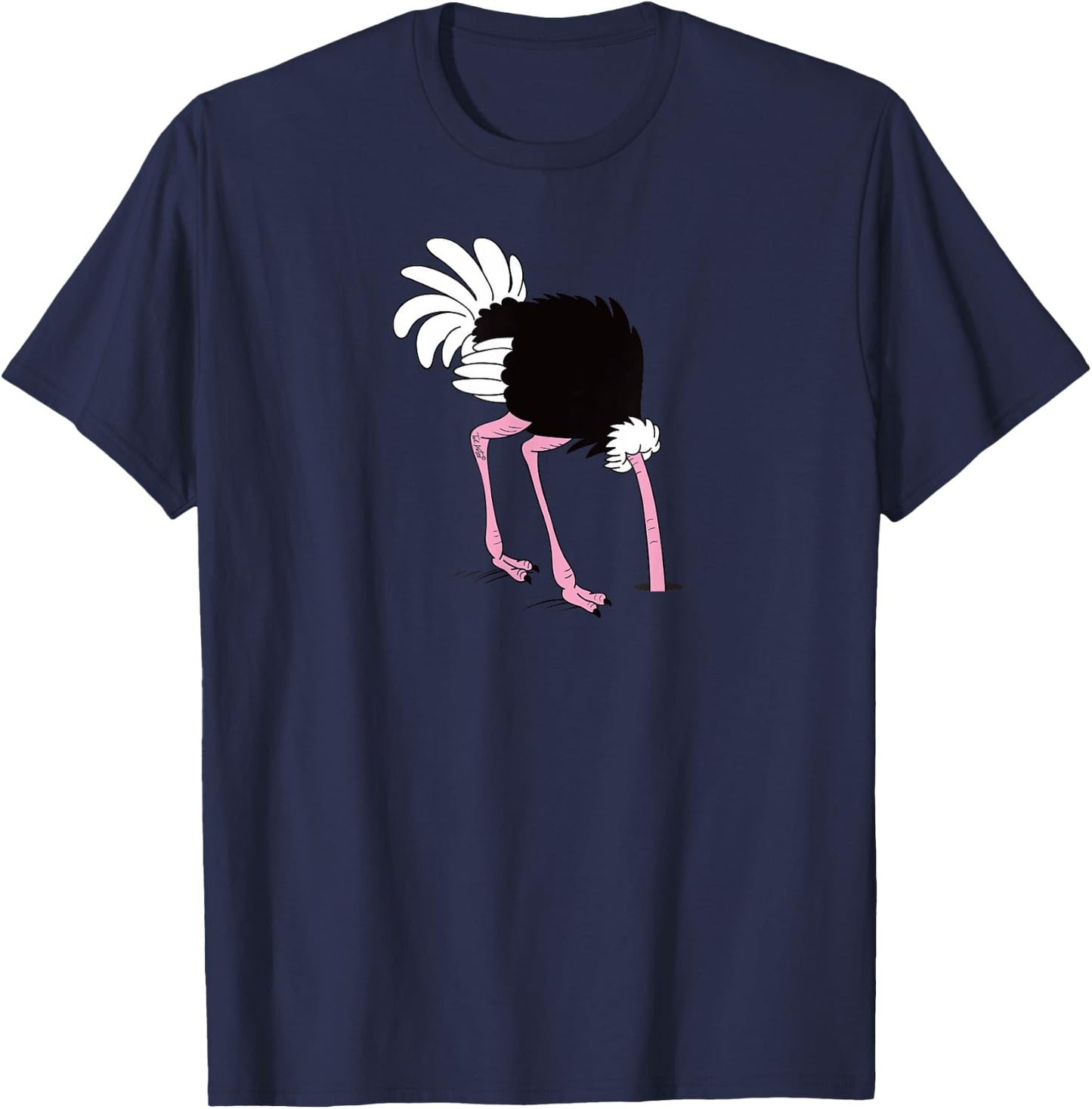 Funny Cute Ostrich Hiding Head in sand Cartoon T-Shirt - T-Shirt | Navy