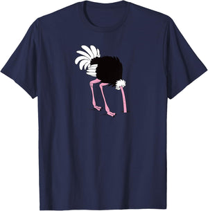 Funny Cute Ostrich Hiding Head in sand Cartoon T-Shirt - T-Shirt | Navy