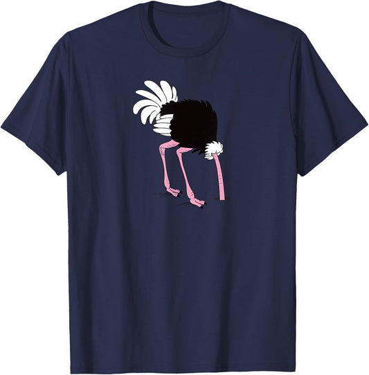 Funny Cute Ostrich Hiding Head in sand Cartoon T-Shirt - T-Shirt | Navy