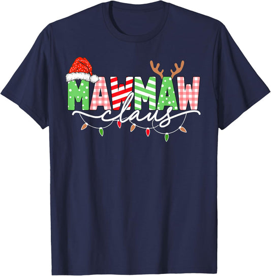 Mawmaw Claus Christmas Lights Santa Hat Family Matching T-Shirt - T-Shirt | Navy