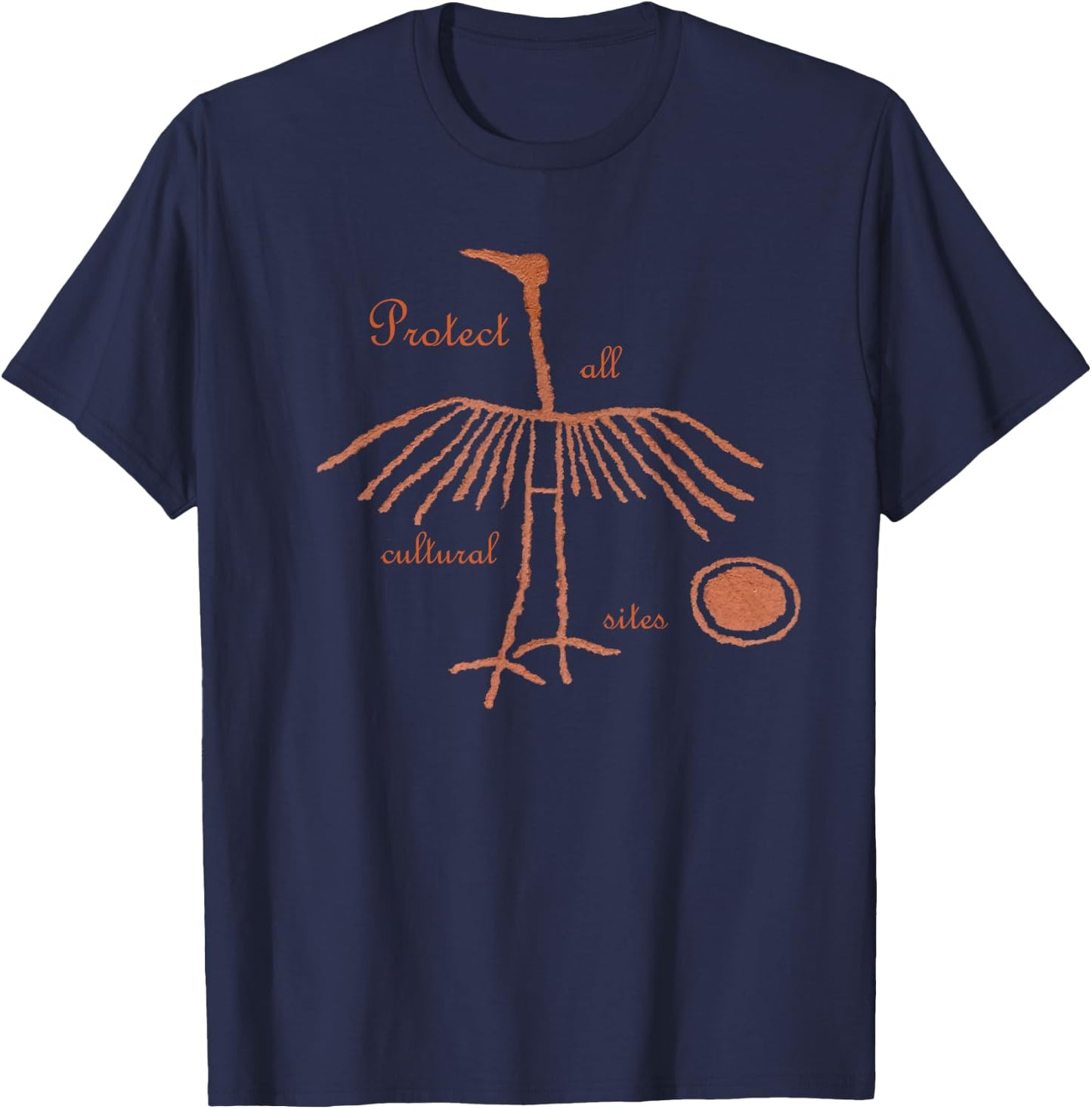 Crane Petroglyph. Protect all cultural sites. T-Shirt - T-Shirt | Navy