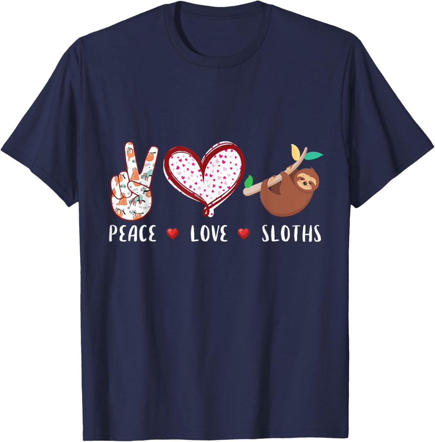 Peace Love Sloths Gifts Men Women Kids Boys & Girls Sloth T-Shirt - T-Shirt | Navy