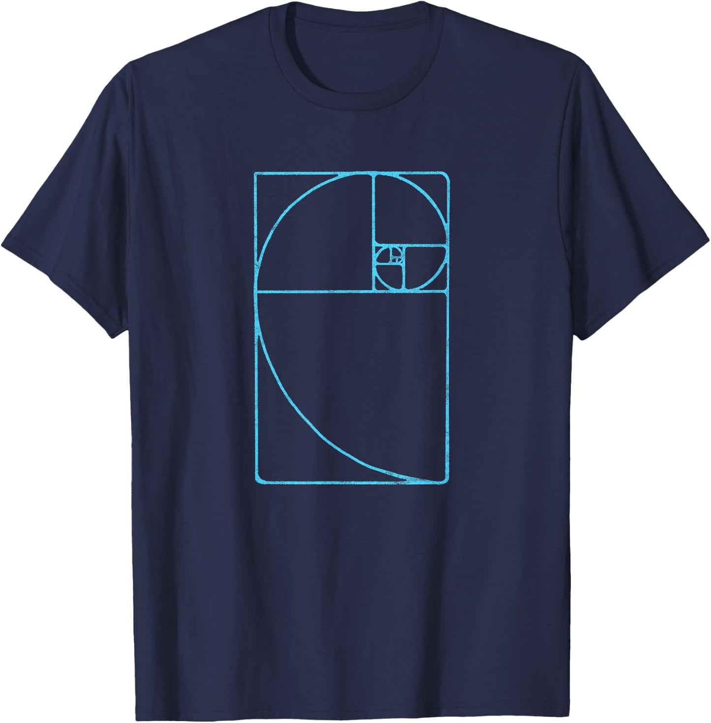 Blue Fibonacci Sequence Golden Ratio Spiral Distressed T-Shirt - T-Shirt | Navy