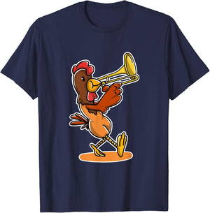 Funny Chicken Playing Trumpet Lover Gift Trumpeter Gifts T-Shirt - T-Shirt | Navy