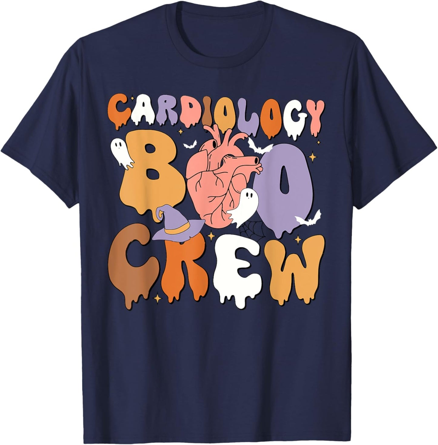 Retro Cardiology Boo Crew CVICU Cardiac Nurse Halloween T-Shirt - T-Shirt | Navy