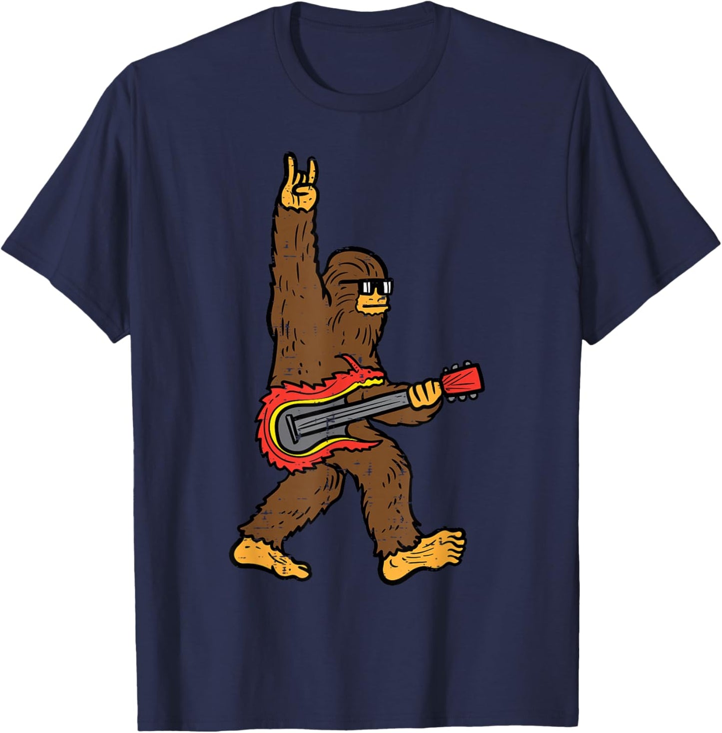 Rocker Bigfoot Sasquatch Guitar Rocknroll Rock Boys Kids Men T-Shirt - T-Shirt | Navy