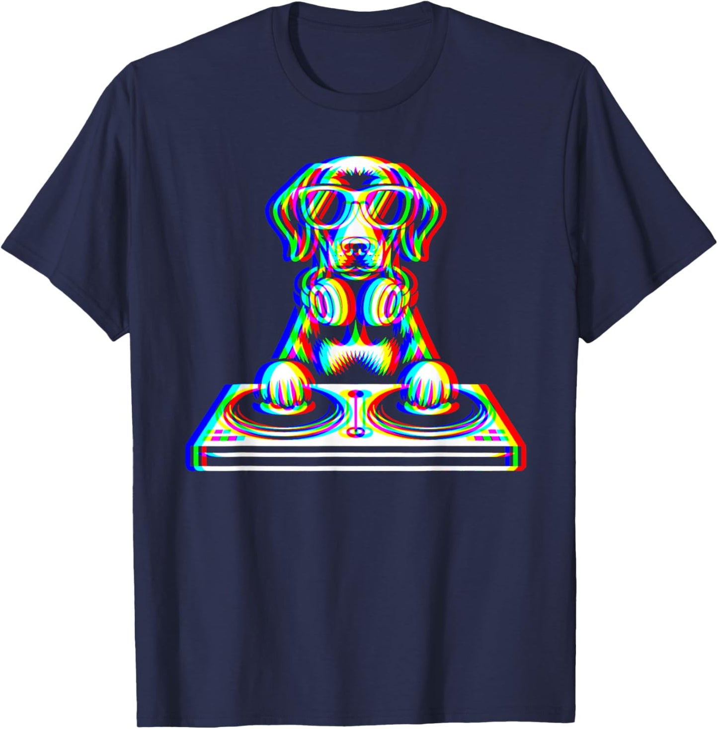Funny German Shorthaired Pointer DJ Glitch Rave EDM Music T-Shirt - T-Shirt | Navy