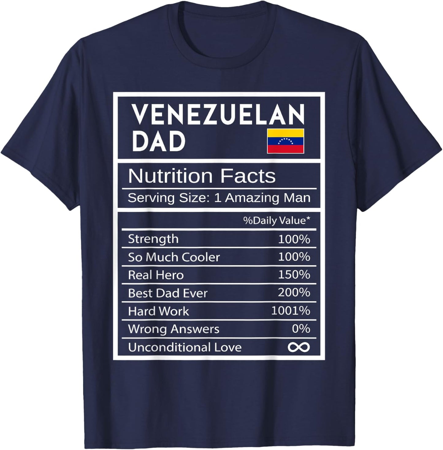 Venezuelan Dad Nutrition Facts National Pride Gift Dad T-Shirt - T-Shirt | Navy