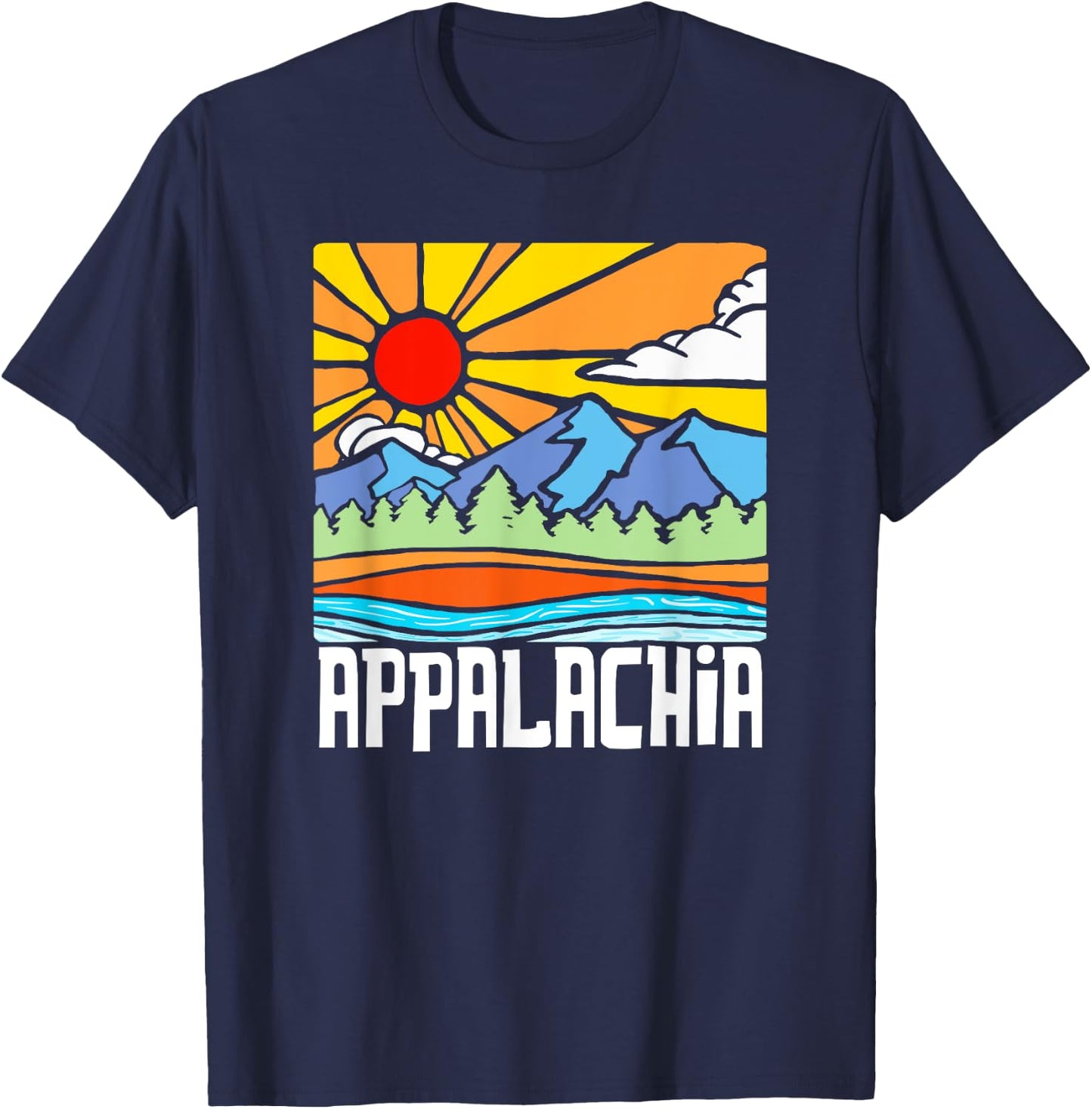 Appalachia Artistic Nature & Mountains Vintage Graphic T-Shirt - T-Shirt | Navy
