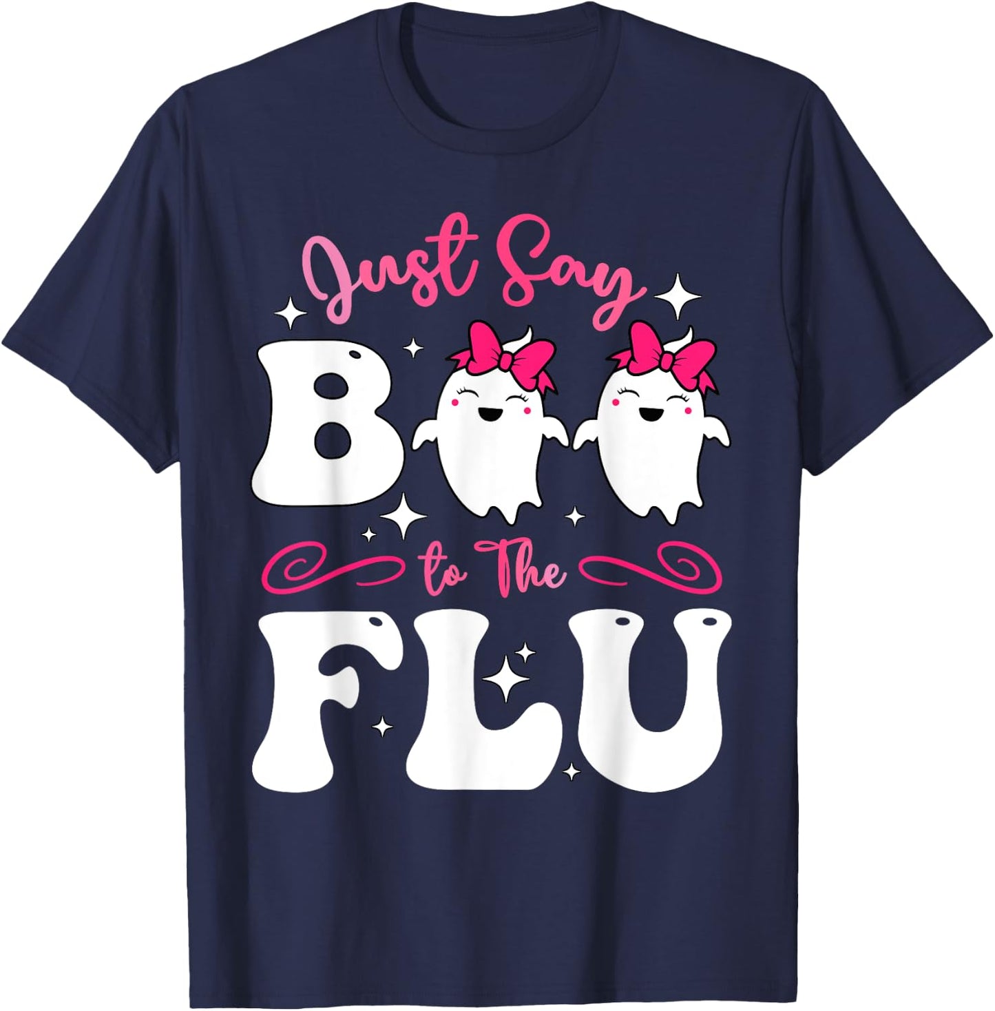 Say Boo To The Flu Halloween Coquette Bow Ghost Boo To Flu T-Shirt - T-Shirt | Navy