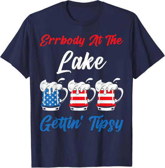4th July Errbody At The Lake Gettin Tipsy Summer Vacation Men Women T-Shirt - T-Shirt | Navy