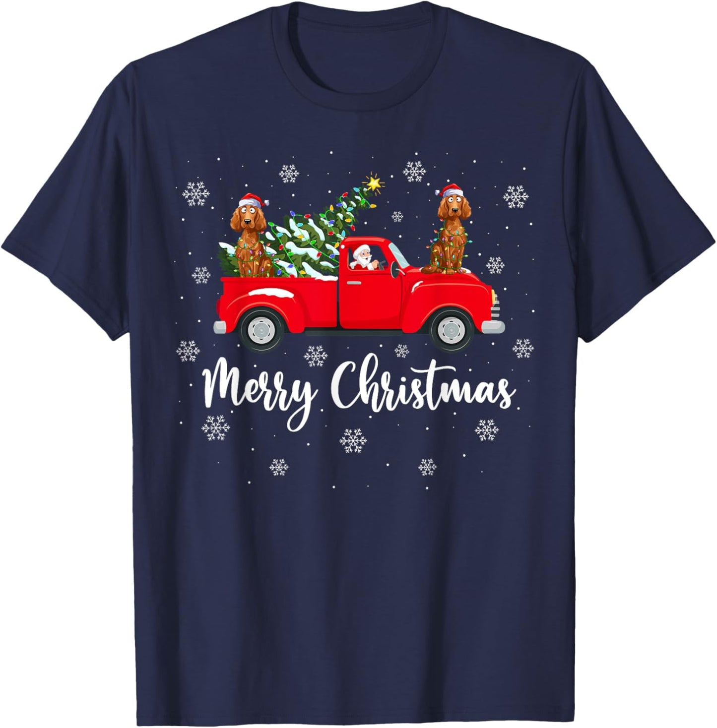 Santa Claus Riding Red Truck Irish Setter Dog Christmas T-Shirt - T-Shirt | Navy