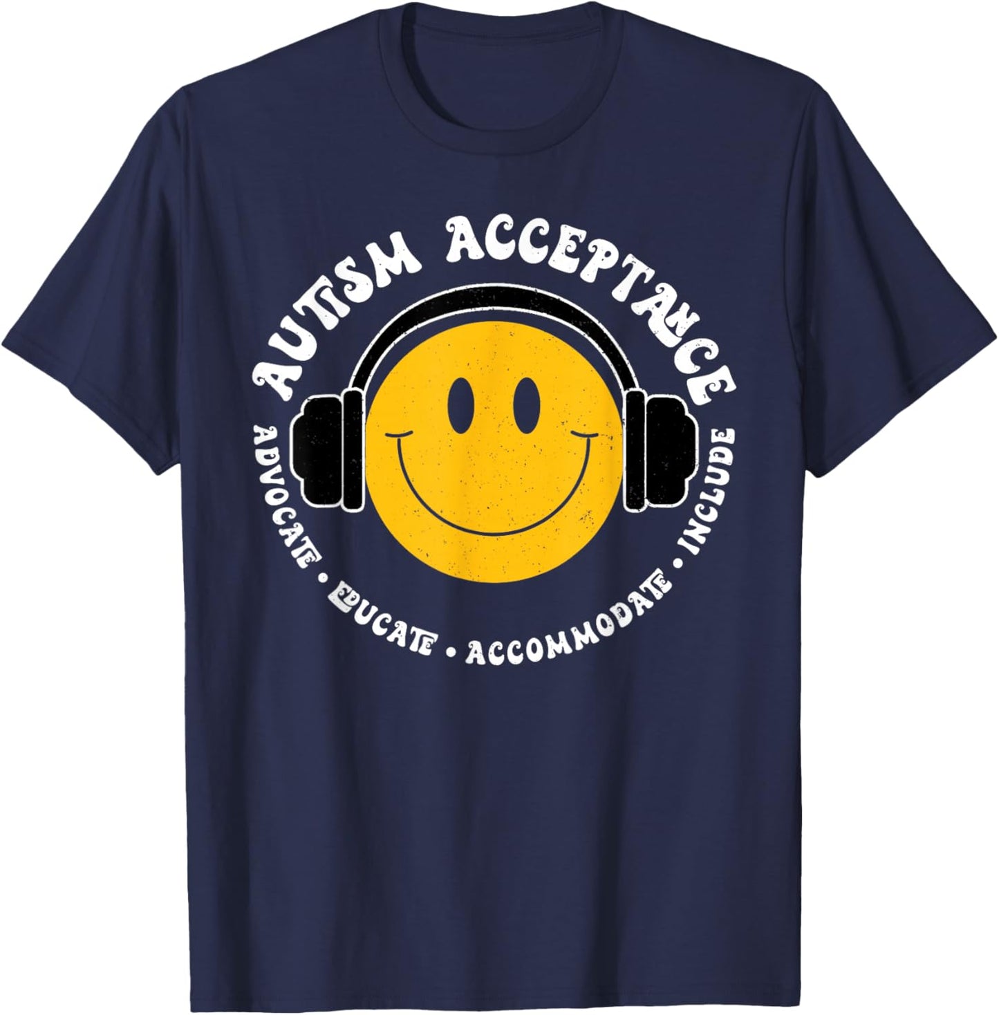 Autism Awareness Acceptance Smile Face Funny Kids Boys T-Shirt - T-Shirt | Navy
