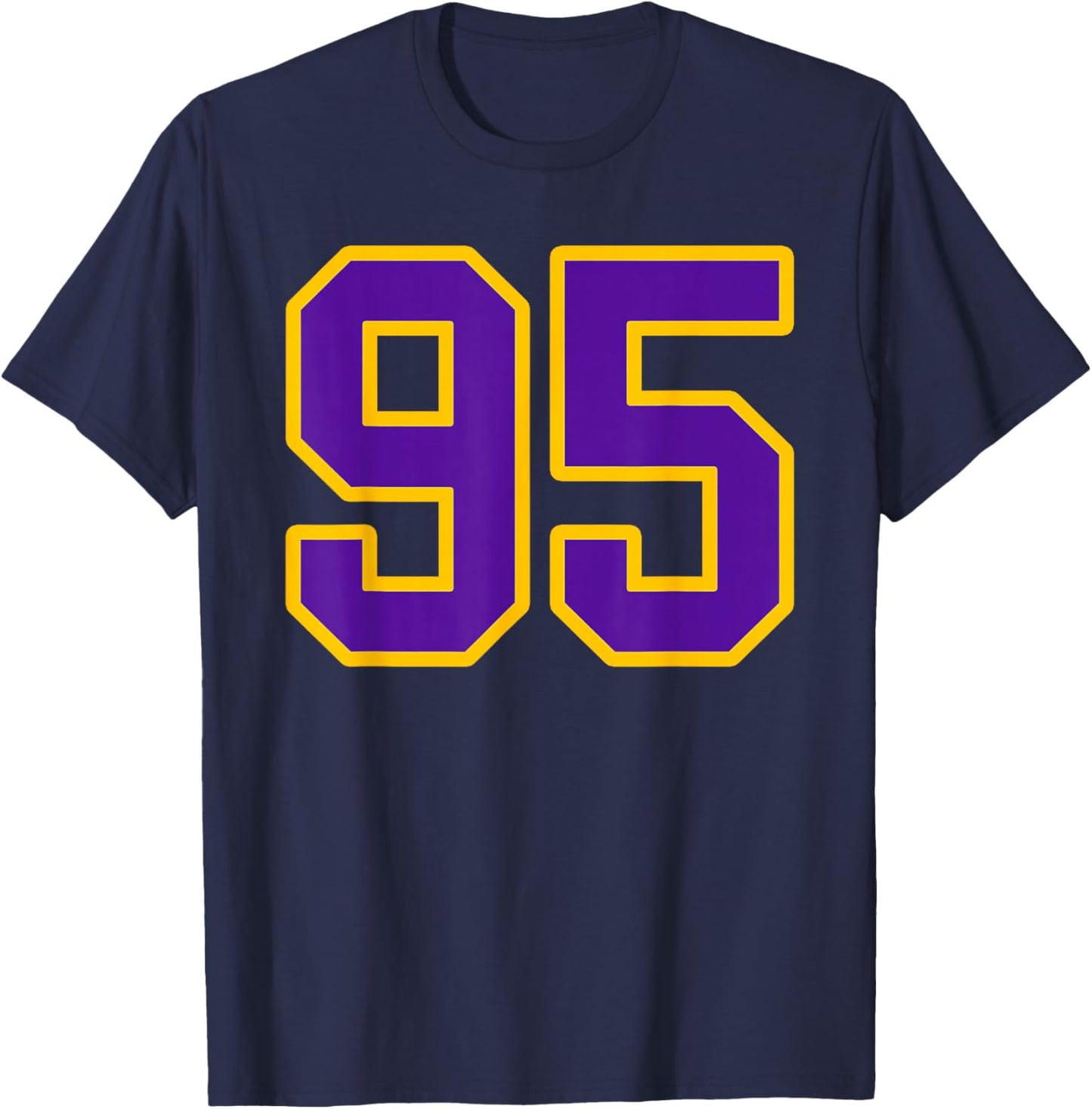 Purple and Gold Number 95 Jersey Player Uniform #95 Fan T-Shirt - T-Shirt | Navy